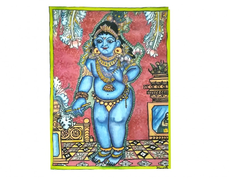 Little Krishna Mural Painting on Canvas For Wall Decor